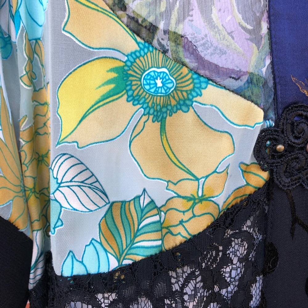 👘 NWT Vintage Spencer Alexis Asian Inspired Silk Lace Black Blue Kimono Jacket - Picture 7 of 16